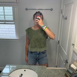 Anthropologie Green sweater crop with subtle flower print